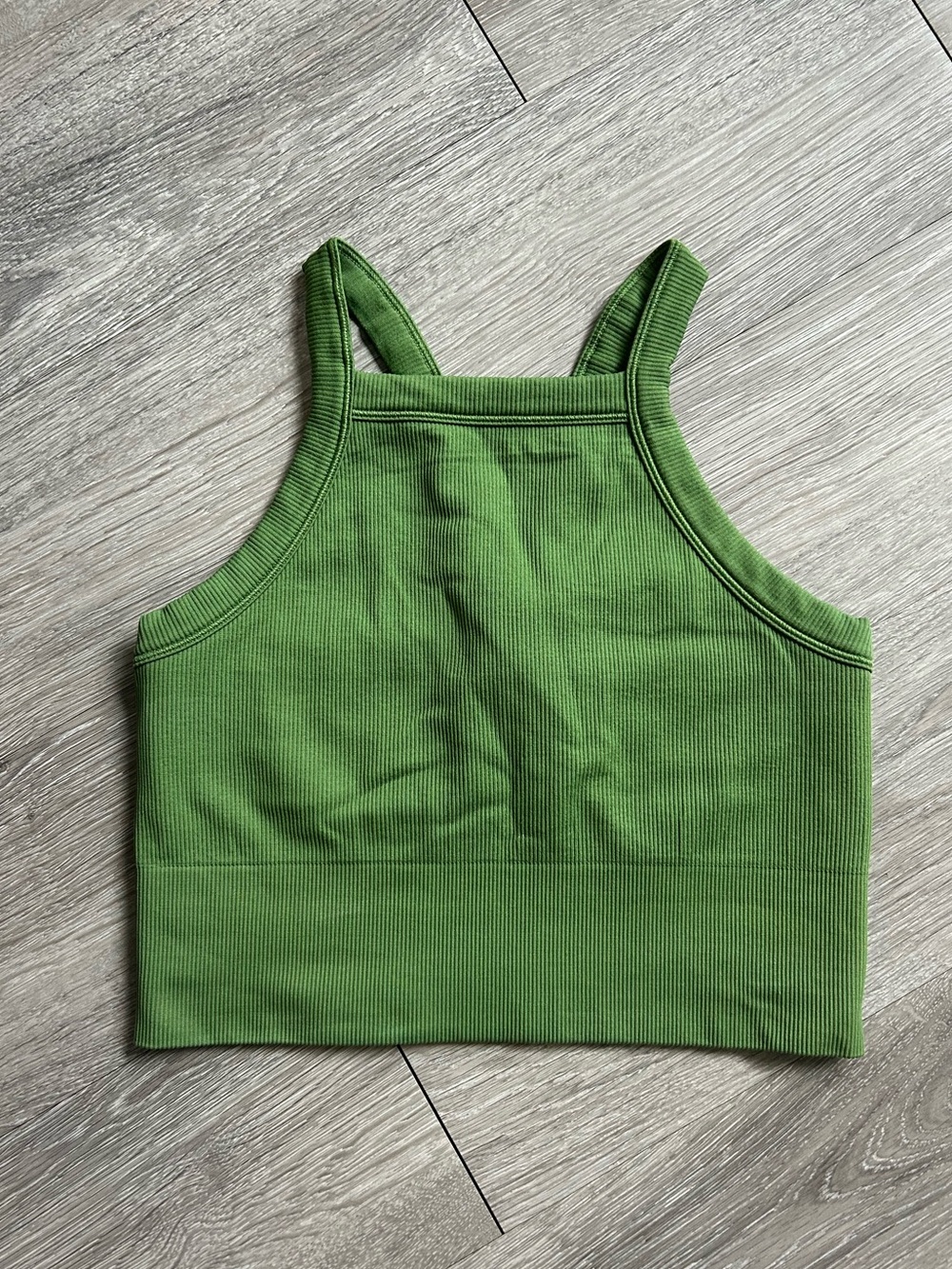 Athleta Green High Neck Aurora Ribbed Crop Top Size Small
